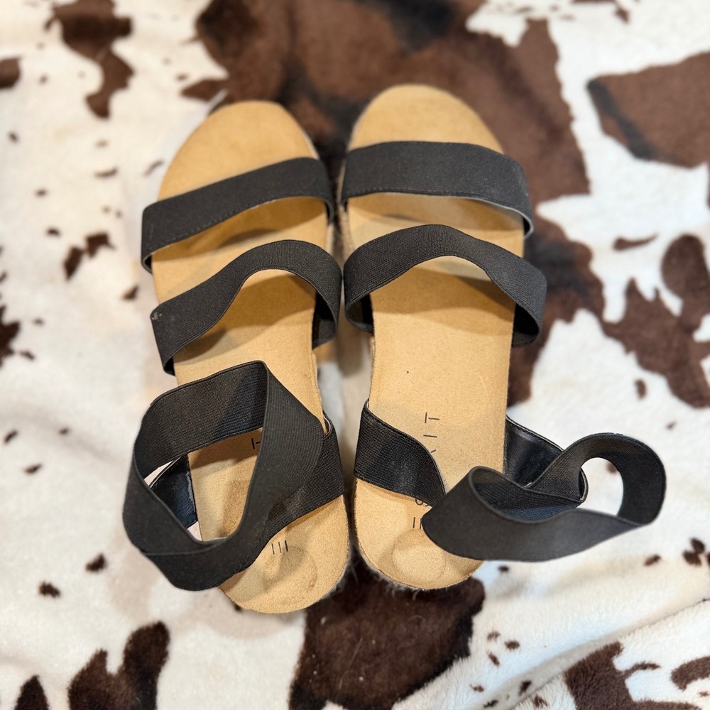 Esprit Gigi Sandal Womens 8 Black Elastic Espadrille Platform Boho Summer Casual